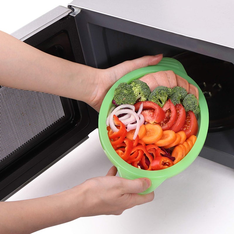 EuChoiz Microwave Steamer Cooker Collapsible Bowl-Silicone Steamer Cookware with Handle Lid for Vegetables Fish Prep Meal Food with Removable Rack BPA Free, Easy to Store, Freezer & Dishwasher Safe, Green - Image 5